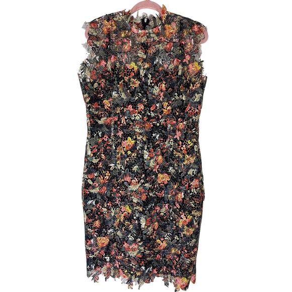 Paper Dolls London Black Green Orange Crochet Lace Pencil Midi Dress Size 12 - Picture 13 of 13